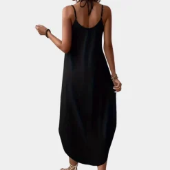 Jurken & Jumpsuits Dames*Laima - Stijlvolle v-hals cami-zomerjurk voor dames Zwart