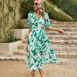 Jurken & Jumpsuits Dames*LAINEY - Elegante v-hals midi zomerjurk