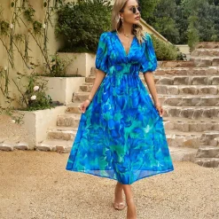 Jurken & Jumpsuits Dames*LAINEY - Elegante v-hals midi zomerjurk