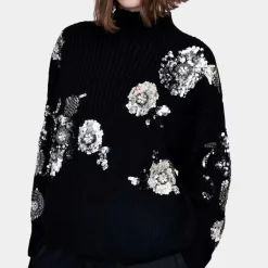 Truien & Vesten Dames*LAINI - Trendy Pailletten Trui voor Dames Zwart