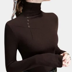 Topjes & Shirts Dames*Larissa - Luxe damesshirt met hoge hals