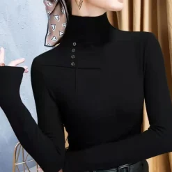 Topjes & Shirts Dames*Larissa - Luxe damesshirt met hoge hals