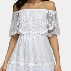 Jurken & Jumpsuits Dames*Lasma - Off shoulder kanten zomerjurk voor dames Wit