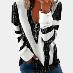 Topjes & Shirts Dames*Leocadia - Moderne lange mouwen zomer shirt voor dames met rits