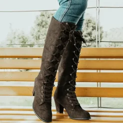 Damesschoenen*LEONA - Zomerse Dameslaarzen met Dikke Hak