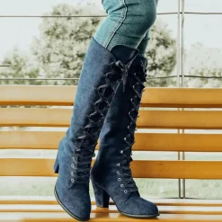 Damesschoenen*LEONA - Zomerse Dameslaarzen met Dikke Hak