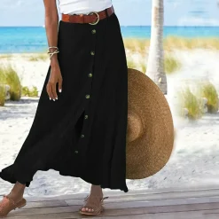 Broeken & Rokken Dames*LEXIE - Zomerse knoop-voorkant maxirok