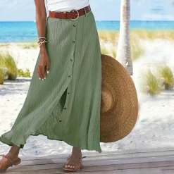 Broeken & Rokken Dames*LEXIE - Zomerse knoop-voorkant maxirok