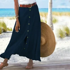 Broeken & Rokken Dames*LEXIE - Zomerse knoop-voorkant maxirok