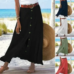 Broeken & Rokken Dames*LEXIE - Zomerse knoop-voorkant maxirok