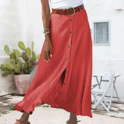 Broeken & Rokken Dames*LEXIE - Zomerse knoop-voorkant maxirok