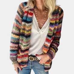 Truien & Vesten Dames*Lina - Kleurrijk gebreid damesvest met V-hals voor de zomer