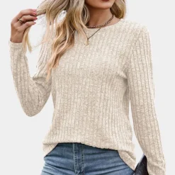 Topjes & Shirts Dames*Lisbete - Geribd T-shirt met ronde hals voor de zomer