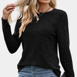 Topjes & Shirts Dames*Lisbete - Geribd T-shirt met ronde hals voor de zomer