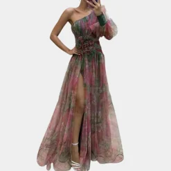 Jurken & Jumpsuits Dames*Lola - Stijlvolle one shoulder damesjurk met split voor de zomer