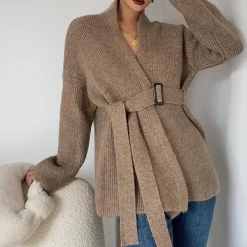 Truien & Vesten Dames*Lotti - Tijdloos Dames Vest met Riem voor de Zomer Bruin