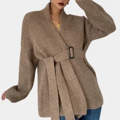 Truien & Vesten Dames*Lotti - Tijdloos Dames Vest met Riem voor de Zomer Bruin