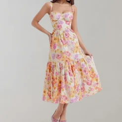 Jurken & Jumpsuits Dames*Lucca - Zomerse gebloemde en uitlopende midi-jurk Roze