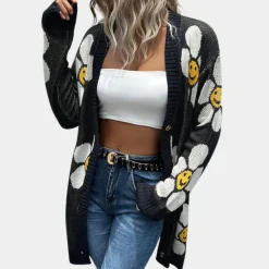 Truien & Vesten Dames*Lucine - Speels gebloemd zomer vest voor dames Zwart