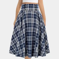 Broeken & Rokken Dames*Luminita - Stijlvolle A-lijn gestrikte geruite zomerrok
