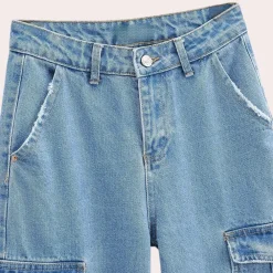 Broeken & Rokken Dames*MAILANI - Stijlvolle Denim Cargo Broek voor Dames - Zomerse Editie Lichtblauw