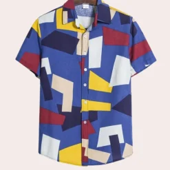 Shirts Heren*Manfred - Herenoverhemd met elegante geometrische print voor de zomer