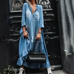 Jurken & Jumpsuits Dames*MARGHERITA - Comfortabele maxi zomerjurk Hemelsblauw