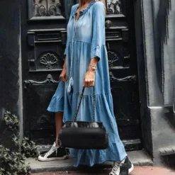 Jurken & Jumpsuits Dames*MARGHERITA - Comfortabele maxi zomerjurk Hemelsblauw