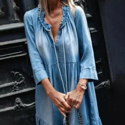 Jurken & Jumpsuits Dames*MARGHERITA - Comfortabele maxi zomerjurk Hemelsblauw