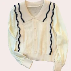 Truien & Vesten Dames*Marioria - Elegante Contrast Kraag Damestrui voor de Zomer Abrikoos