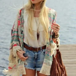 Truien & Vesten Dames*Marjorie - Bohemien Bloesem Losse Fit Zomer Cardigan Wit