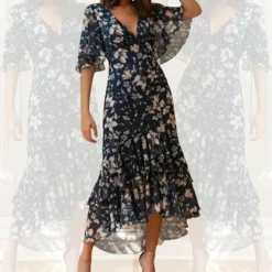 Jurken & Jumpsuits Dames*MARTHA - Elegante zomer bloemenjurk Marineblauw