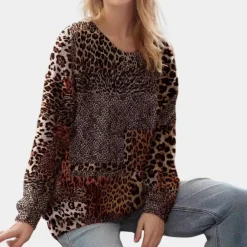 Truien & Vesten Dames*MARTHA - Unieke Dames Zomertrui met Luipaardprint Bruin