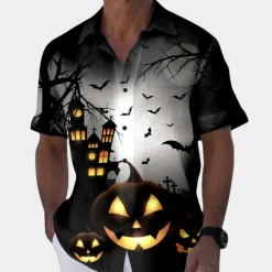 Shirts Heren*Matyi - Comfortabel herenoverhemd voor de zomer en Halloween Zwart