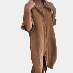 Jurken & Jumpsuits Dames*Mia - Luchtige zomerse damesoverhemdjurk met zakken