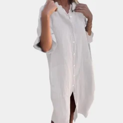 Jurken & Jumpsuits Dames*Mia - Luchtige zomerse damesoverhemdjurk met zakken