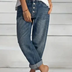 Broeken & Rokken Dames*MIHAI - Stijlvolle Hoge Taille Zomerjeans voor Dames Blauw