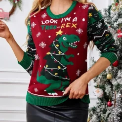 Truien & Vesten Dames*MINA - Klassieke Kersttrui voor Dames Bordeaux