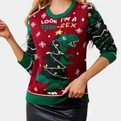 Truien & Vesten Dames*MINA - Klassieke Kersttrui voor Dames Bordeaux