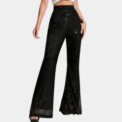 Broeken & Rokken Dames*Miuccia - Elegante uitlopende zomerbroek met pailletten Zwart