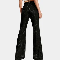 Broeken & Rokken Dames*Miuccia - Elegante uitlopende zomerbroek met pailletten Zwart