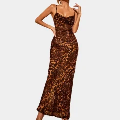 Jurken & Jumpsuits Dames*Nereida - Zomerse Maxi-Jurk met print en Spaghettiband Luipaard