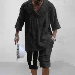 Sets Heren*NICOLÒ - Stijlvol gebreid shirt en shortset voor de zomer