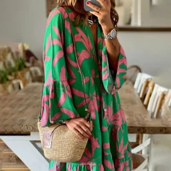 Jurken & Jumpsuits Dames*NICOLLETTE - Elegante boho zomerjurk Groen