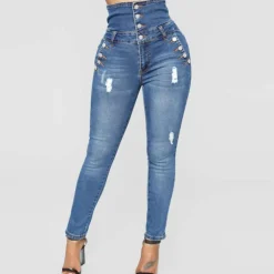 Broeken & Rokken Dames*Nola - Elegante Hoog Taille Skinny Zomerbroek voor Dames Blauw