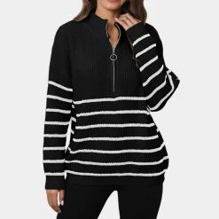 Truien & Vesten Dames*Nydia - Dames Casual Gestreept Gebreid Half Rits Zomertrui