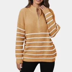 Truien & Vesten Dames*Nydia - Dames Casual Gestreept Gebreid Half Rits Zomertrui