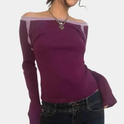 Topjes & Shirts Dames*Off-shoulder damestop met lange mouwen voor de zomer Paars