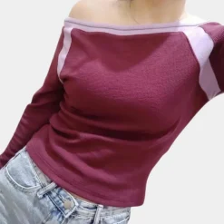 Topjes & Shirts Dames*Off-shoulder damestop met lange mouwen voor de zomer Paars