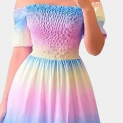 Jurken & Jumpsuits Dames*Off-shoulder gelaagde damesjurk voor de zomer Gemengde Kleur